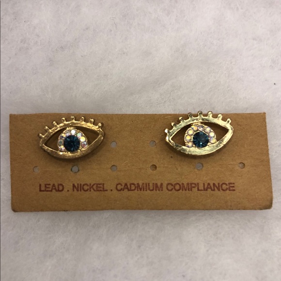 Evil Eye Stud Earrings with Bright Rhinestones - Picture 1 of 3
